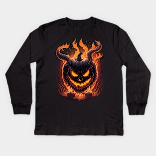 Halloween devil pumpkin  shirt Kids Long Sleeve T-Shirt